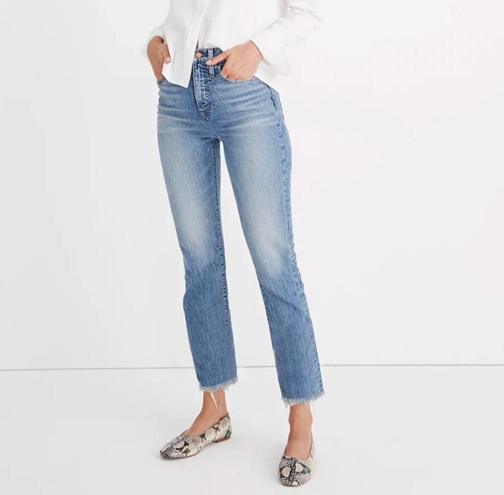 Madewell Perfect Vintage Crop Jeans High Rise Straight Leg Raw Hem Denim Fall 30